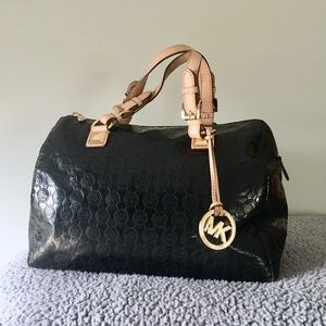 Michael Kors Black Patent Leather Barrel Tote